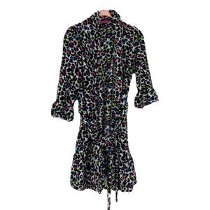Hotkiss Fuzzy robe leopard rainbow print short length waist tie S